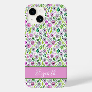 Monogramm Rosa Grau Grün Boho Aquarell Blumenmuste Case-Mate iPhone 14 Hülle