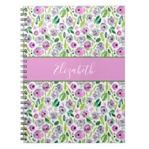 Monogramm Rosa Grau Grün Boho Wasserfarbe Floral Notizblock