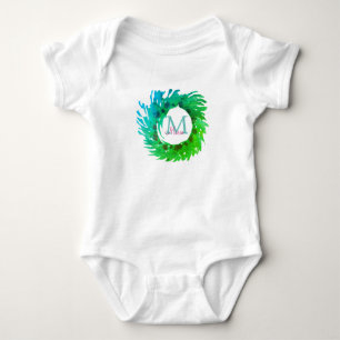 Monogramm rosa grün grün Weihnachtskranz hinzufüge Baby Strampler