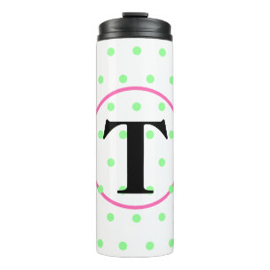 Monogramm Rosa grüne Punkte Thermosbecher