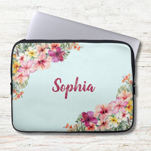 Monogramm Rosa Hibiskus Blumen Tropisches Floral Laptopschutzhülle
