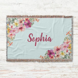 Monogramm-Rosa-Hibiskusblüten Tropische Blumen Decke