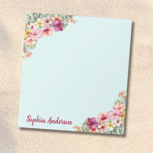 Monogramm-Rosa-Hibiskusblüten Tropische Blumen Notizblock