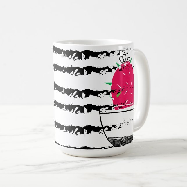Monogramm Rosa Kaktus gestreift Kaffeetasse (VorderseiteRechts)