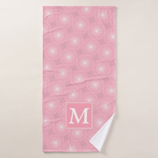 Monogramm-Rosa-Kreismuster Badehandtuch (Badehandtuch)