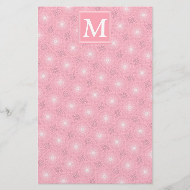 Monogramm-Rosa-Kreismuster Briefpapier (Vorderseite)