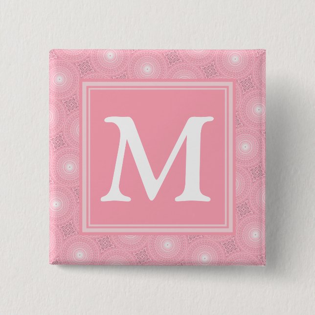 Monogramm-Rosa-Kreismuster Button (Vorderseite)