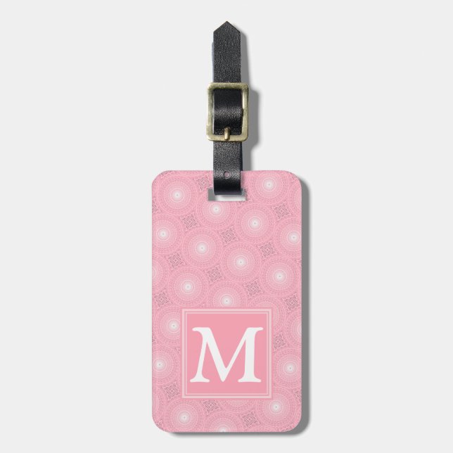 Monogramm-Rosa-Kreismuster Gepäckanhänger (Vorderseite vertikal)