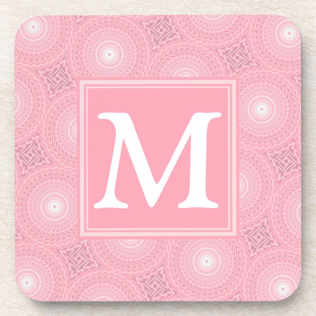 Monogramm-Rosa-Kreismuster Getränkeuntersetzer (Vorderseite)