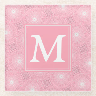 Monogramm-Rosa-Kreismuster Glasuntersetzer