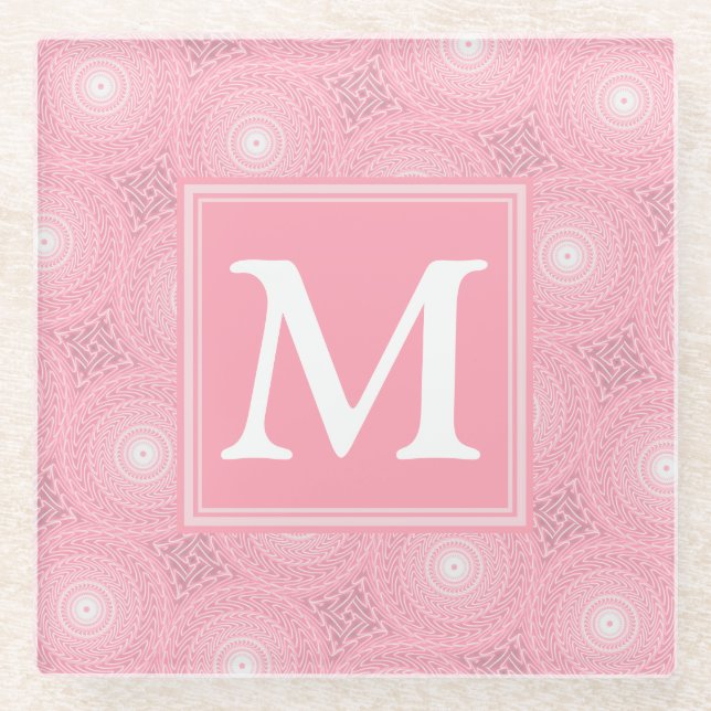 Monogramm-Rosa-Kreismuster Glasuntersetzer (Vorderseite)