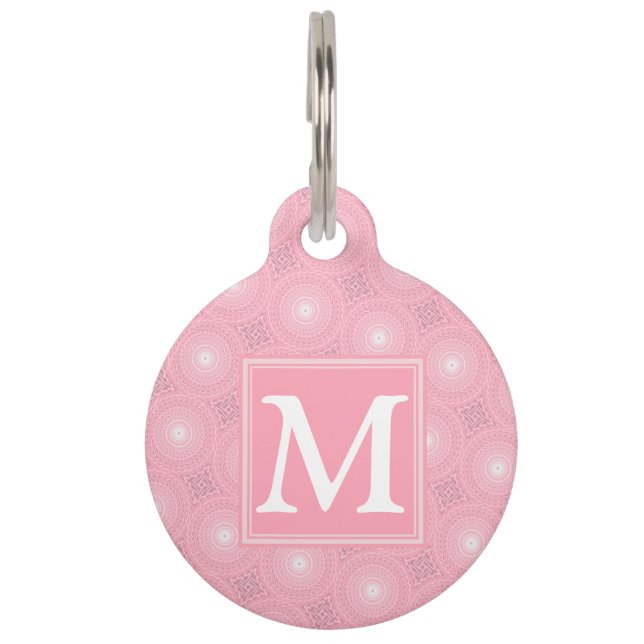 Monogramm-Rosa-Kreismuster Haustiermarke (Vorderseite)