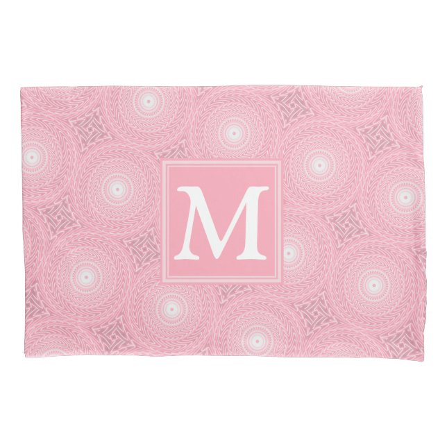 Monogramm-Rosa-Kreismuster Kissenbezug (Vorderseite)