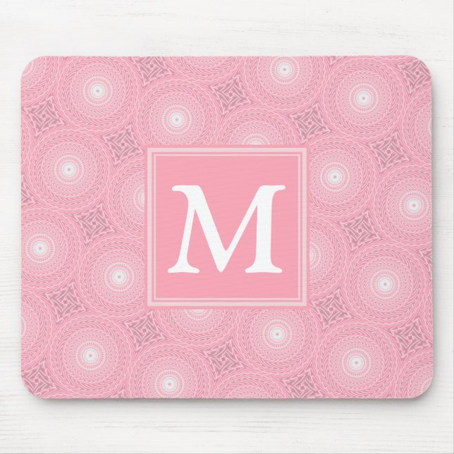 Monogramm-Rosa-Kreismuster Mousepad (Vorne)