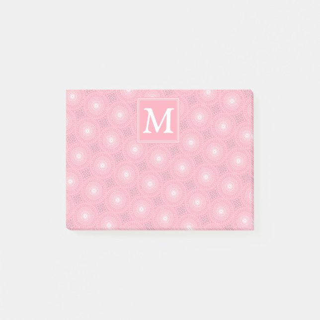 Monogramm-Rosa-Kreismuster Post-it Klebezettel (Vorderseite)