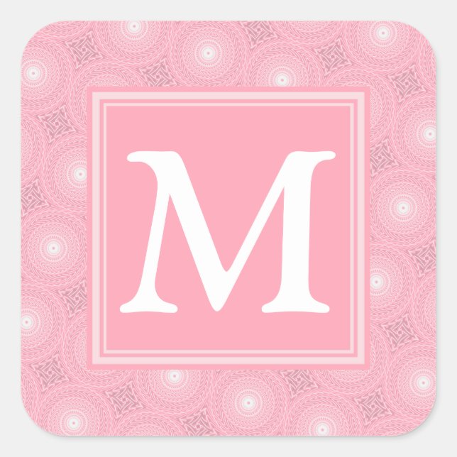 Monogramm-Rosa-Kreismuster Quadratischer Aufkleber (Vorderseite)