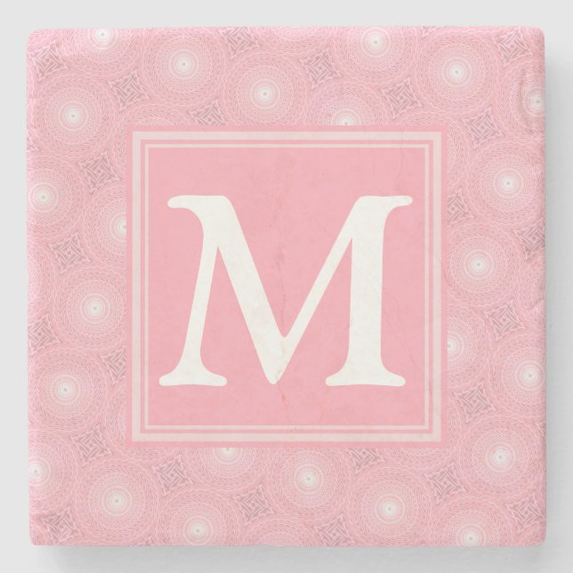 Monogramm-Rosa-Kreismuster Steinuntersetzer (Vorderseite)