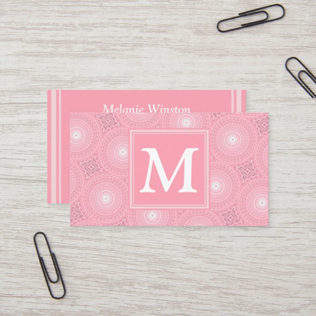 Monogramm-Rosa-Kreismuster Visitenkarte (Vorderseite/Rückseite Beispiel)