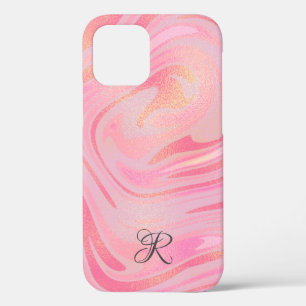 Monogramm Rosa Marmor-Wirbel & Gold Glitter-Muster Case-Mate iPhone Hülle