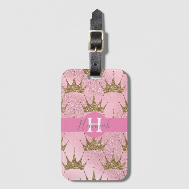 Monogramm/Rosa Mermaid-Glitzer Gepäckanhänger (Vorderseite Vertikal)