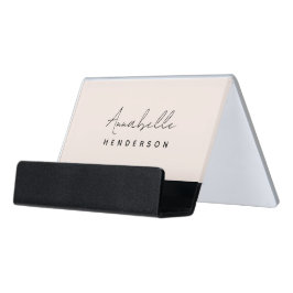 Monogramm Rosa | Moderne Minimalistische Weibchen Schreibtisch-Visitenkartenhalter