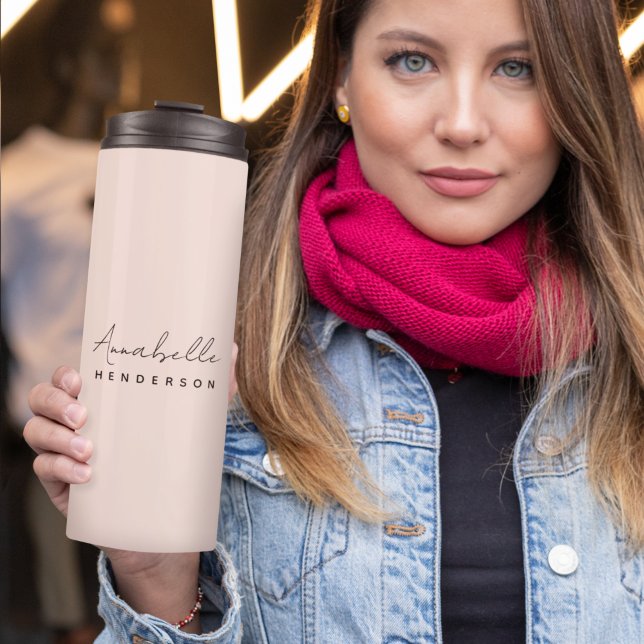 Monogramm Rosa | Moderne Minimalistische Weibchen Thermosbecher (Von Creator hochgeladen)