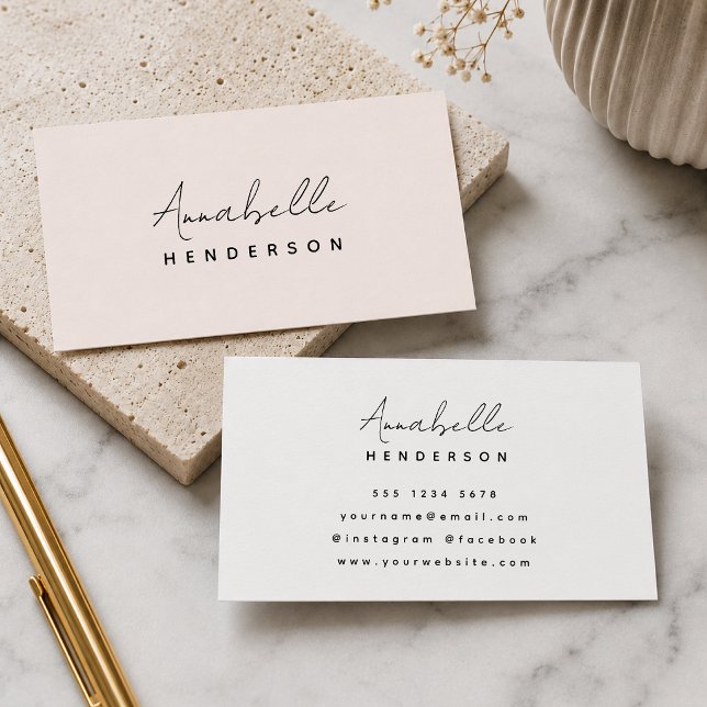 Monogramm Rosa | Moderne Minimalistische Weibchen Visitenkarte (Blush pink minimalist business cards for boutiques, salons, creatives, and personal brands)