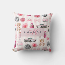Monogramm Rosa Retro Disco Ball Coquette Kissen