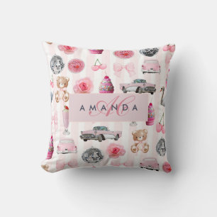 Monogramm Rosa Retro Disco Ball Coquette Kissen