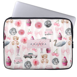 Monogramm Rosa Retro Disco Ball Coquette Laptopschutzhülle