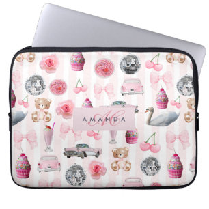 Monogramm Rosa Retro Disco Ball Coquette Laptopschutzhülle