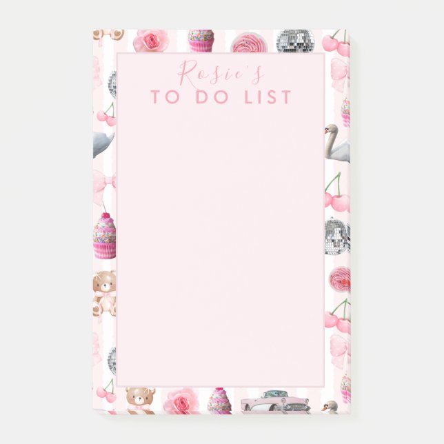 Monogramm Rosa Retro Disco Ball Coquette Post-it Klebezettel (Vorderseite)