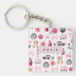 Monogramm Rosa Retro Disco Ball Coquette Schlüsselanhänger