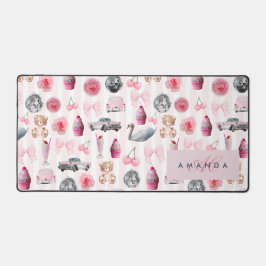 Monogramm Rosa Retro Disco Ball Coquette Schreibtischunterlage