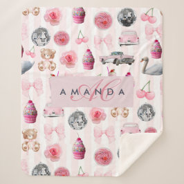 Monogramm Rosa Retro Disco Ball Coquette Sherpadecke