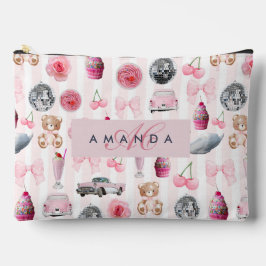 Monogramm Rosa Retro Disco Ball Coquette Zubehörtasche