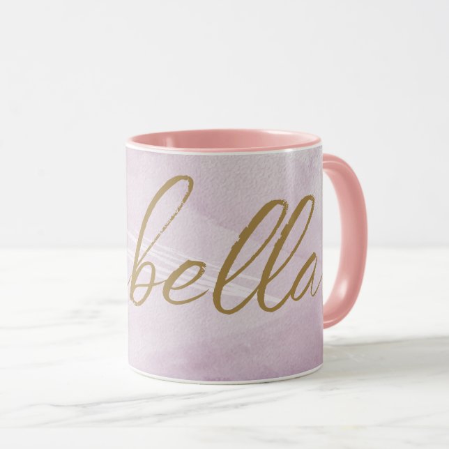 Monogramm Rosa | Rosa Gold Minimalistisch Tasse (VorderseiteRechts)