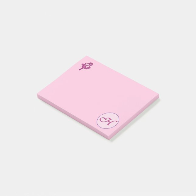 Monogramm Rosa Rosa H Post-it Klebezettel (angewinkelt)