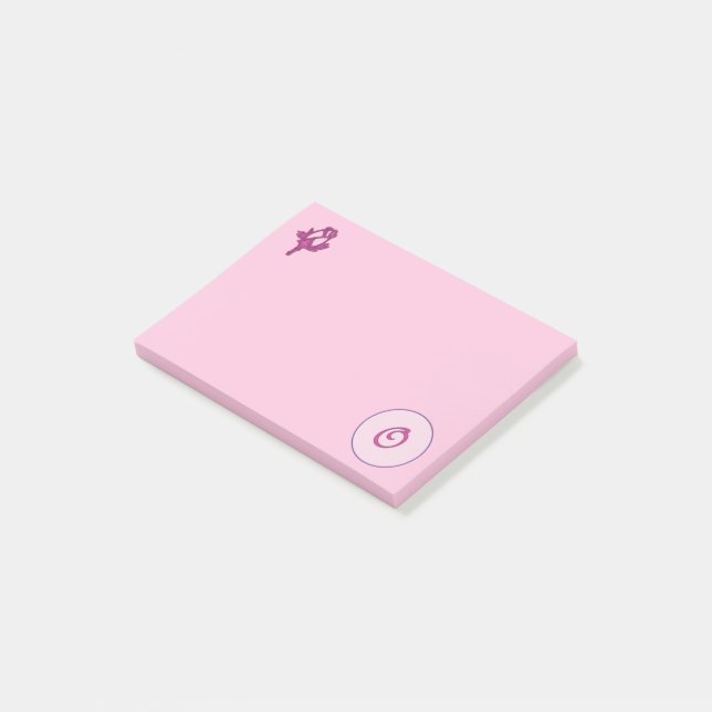 Monogramm Rosa Rosa O Post-it Klebezettel (angewinkelt)