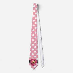 Monogramm-Rosa-Rose des Polkapunkt-Rosas weiße Krawatte