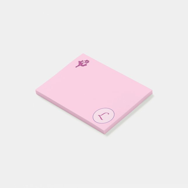 Monogramm Rosa Rose L Post-it Klebezettel (angewinkelt)