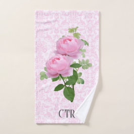 Monogramm rosa Rosen auf Damask Handtuch