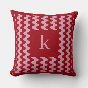 Monogramm Rosa Rot Fettes Wellenmuster Kissen
