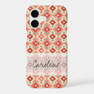 Monogramm Rosa Rot Geometrisches Stammes-Ikat-Diam