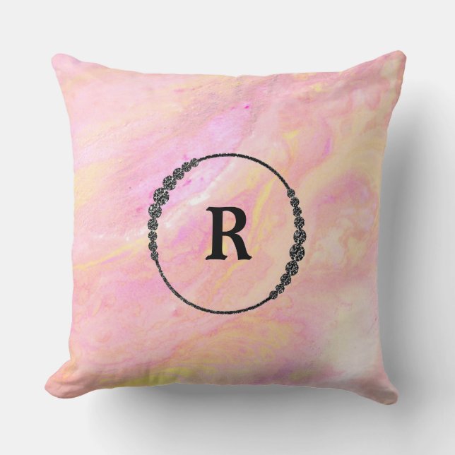 *~* Monogramm-Rosa schillernder Abrstract Marmor Kissen (Vorderseite)
