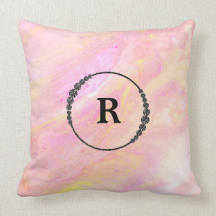 *~* Monogramm-Rosa schillernder Abrstract Marmor Kissen