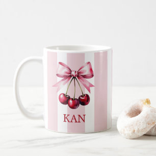 Monogramm Rosa Schleifen Kirschen Coquette Ästheti Kaffeetasse