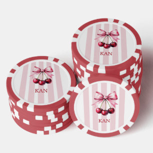 Monogramm Rosa Schleifen Kirschen Koketten-Ästheti Pokerchips