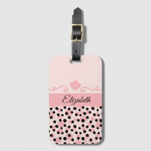 Monogramm Rosa Schwarz Leopard Gepard Druck Trendi Gepäckanhänger