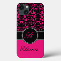 Monogramm, Rosa, Schwarz, Weiße Damaske-iPad Air H